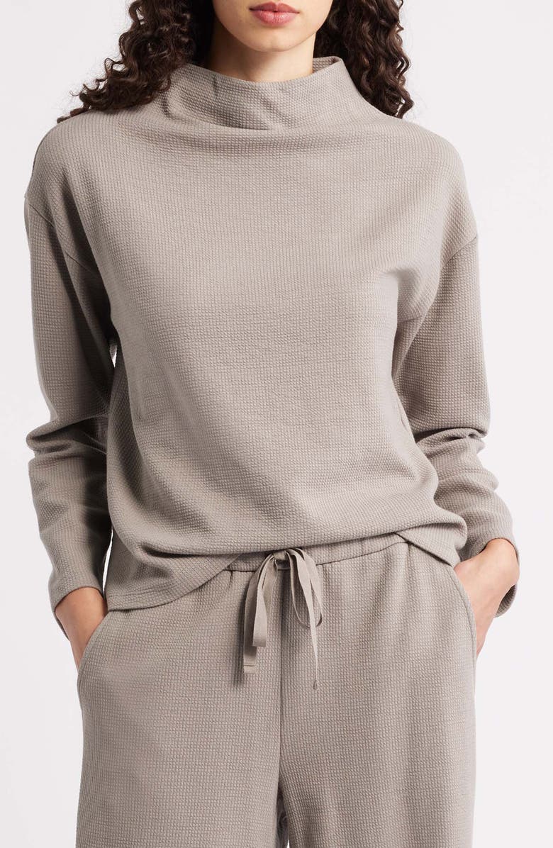 Eileen Fisher Funnel Neck Boxy Organic Cotton Blend Top, Main, color, Reed