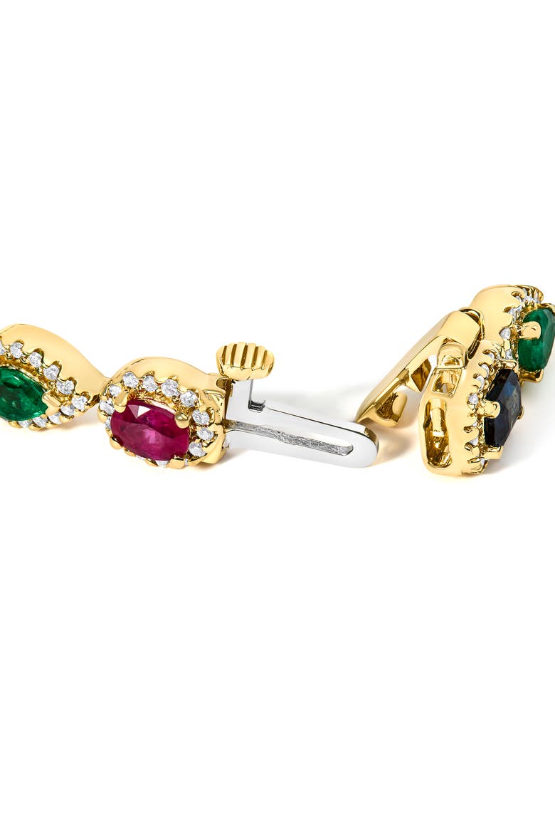 14K Yellow Gold Multi-Gemstone  and Diamond Halo Rainbow Tennis Bracelet, Alternate, color, Yellow Gold