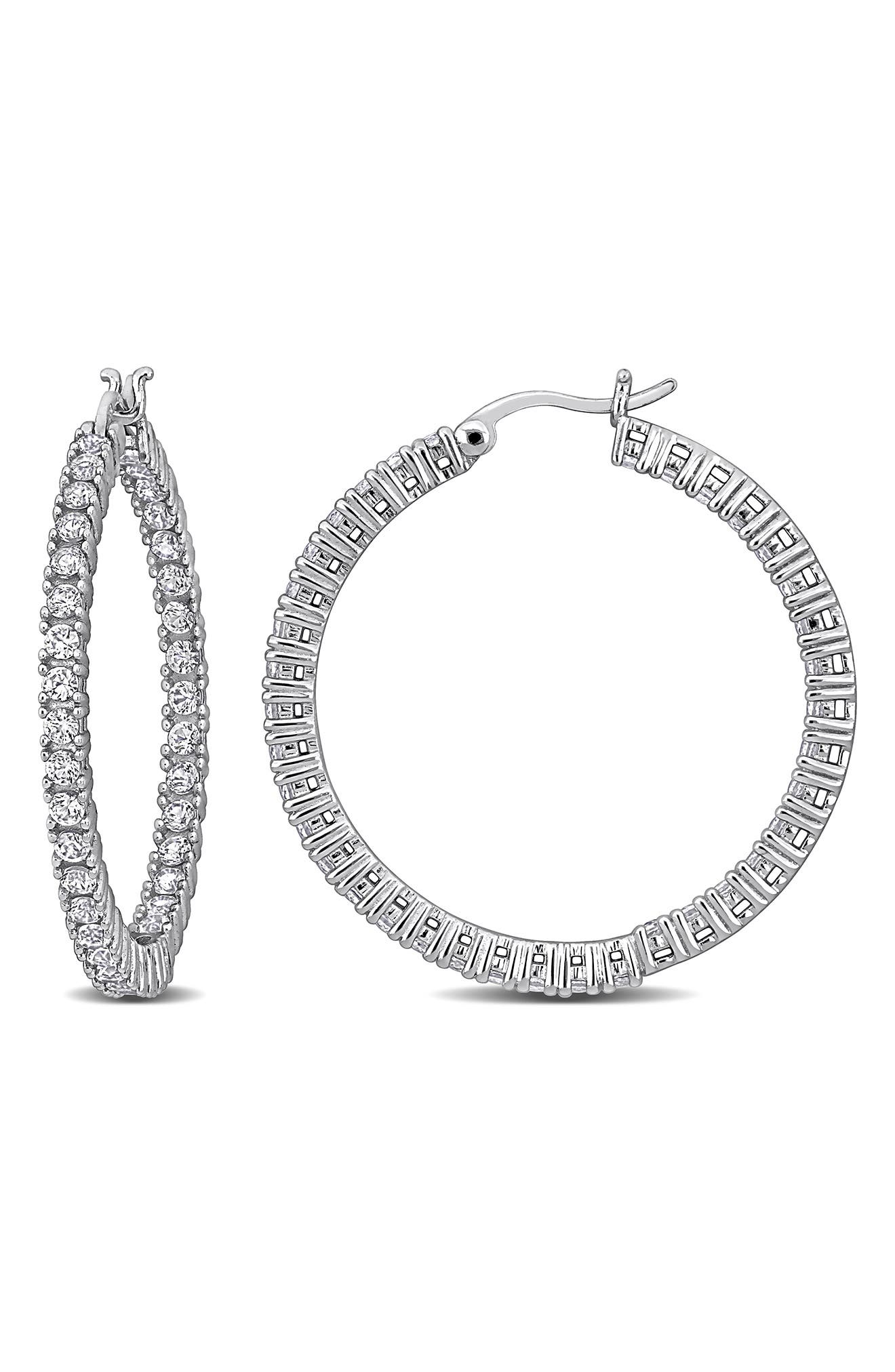 DELMAR Lab-Created White Sapphire Hoop Earrings