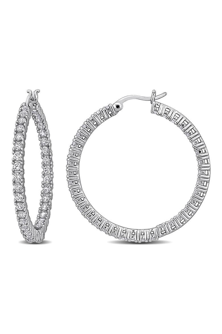 Lab-Created White Sapphire Hoop Earrings, Main, color, WHITE