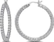 DELMAR Lab-Created White Sapphire Hoop Earrings