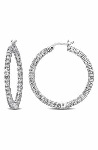 DELMAR Lab-Created White Sapphire Hoop Earrings