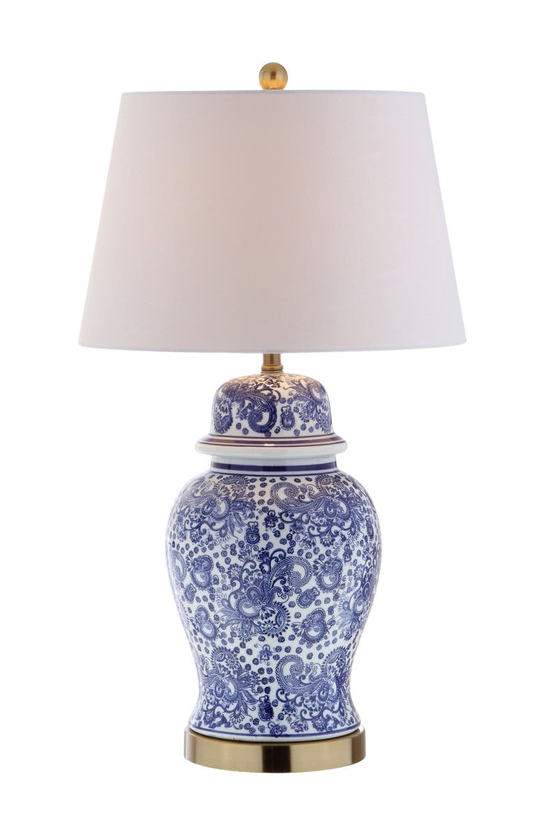 JONATHAN Y Ellis 29.5" Ceramic LED Table Lamp, Blue/White, Main, color, Blue/White