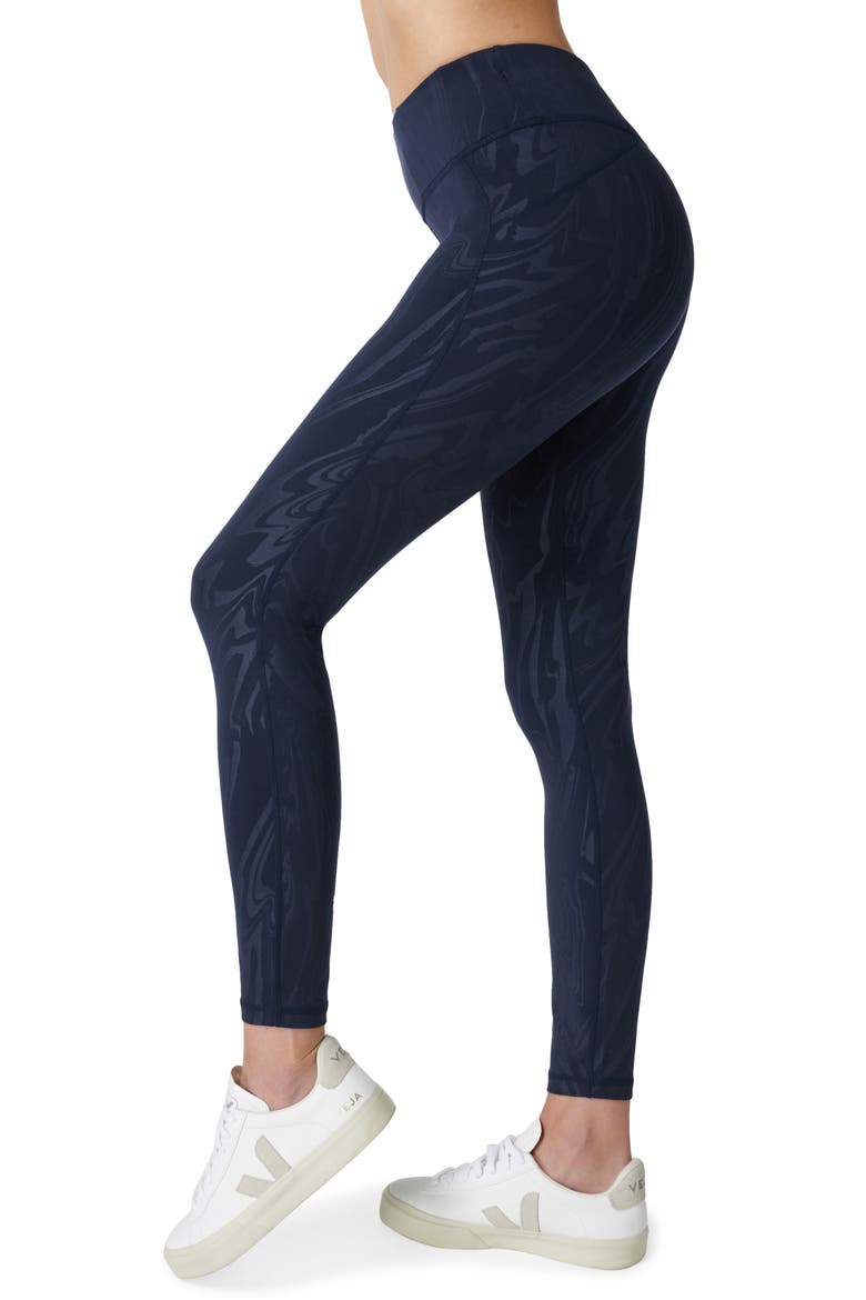 All Day High Waist Embossed Leggings, Main, color, NAVY BLUE SLICKED EMBOSS PRINT