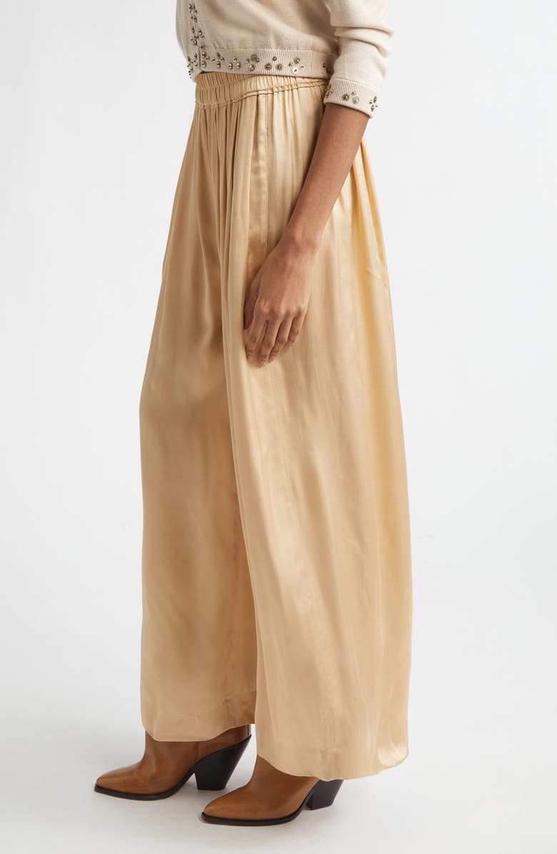 Isabel Marant Nolia Gathered Satin Wide Leg Pants, Alternate, color, Beige