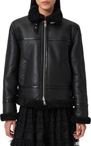 AllSaints Lorel Leather & Genuine Shearling Flying Jacket