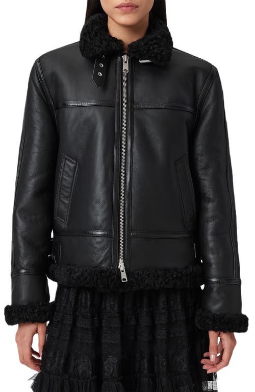 Allsaints Lorel Leather & Genuine Shearling Flying Jacket In Black