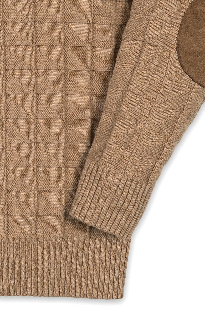 Hope & Henry Kids' Organic Long Sleeve Henley Pullover Sweater with Elbow Patches, Alternate, color, Camel Heather Grid