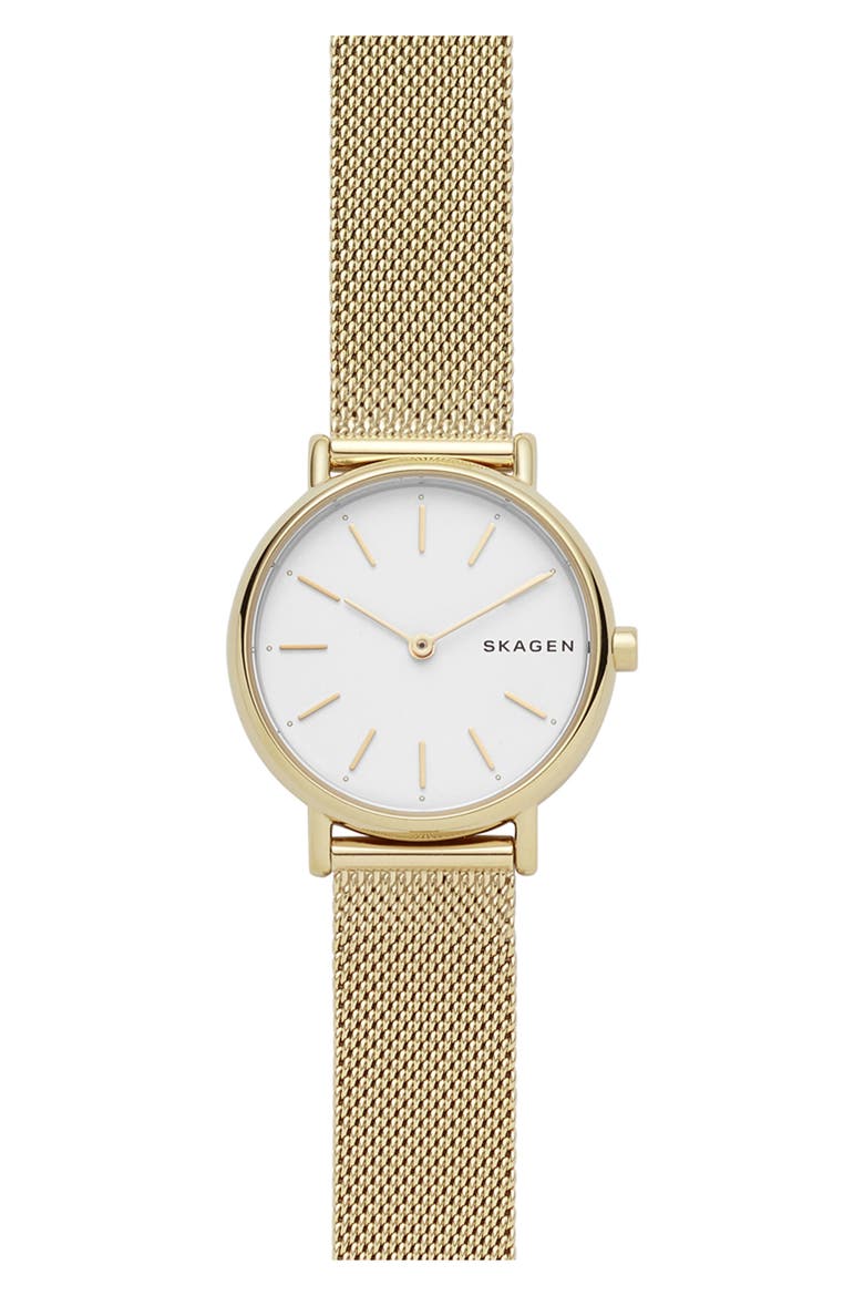 Signatur Slim Mesh Strap Watch, 30mm, Main, color, GOLD/ WHITE/ GOLD