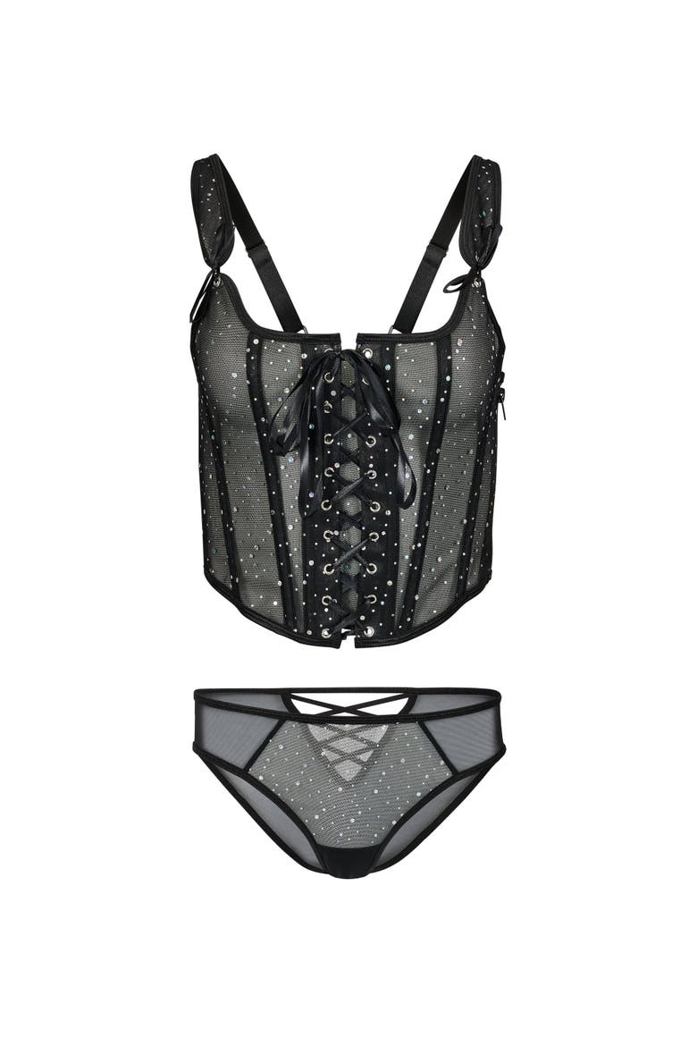 Diamond Corset & Panty Set, Alternate, color, Black