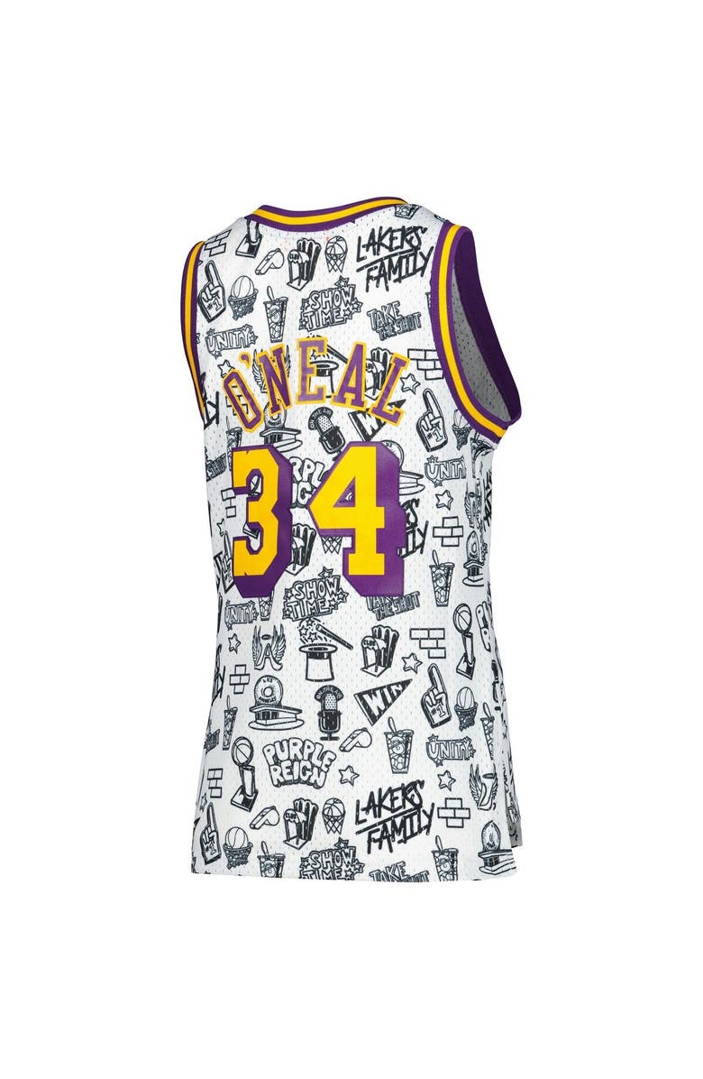 Mitchell & Ness Women's Mitchell & Ness Shaquille O'Neal White Los Angeles Lakers 1996 Doodle Swingman Jersey, Alternate, color, 