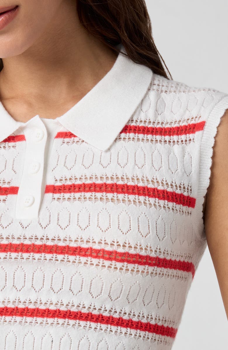Florence by Mills Stripe Pointelle Crop Polo, Alternate, color, Bright White/ Poppy Red