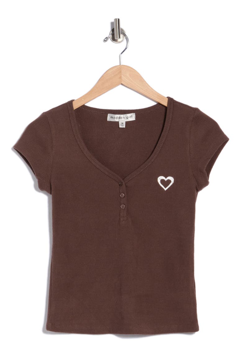 Ribbed Button Front Top, Alternate, color, CHESTNUT BROWN