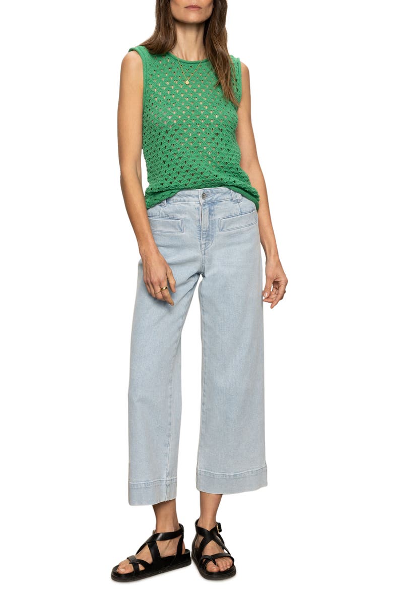 Open Stitch Sleeveless Cotton Sweater, Alternate, color, PALM