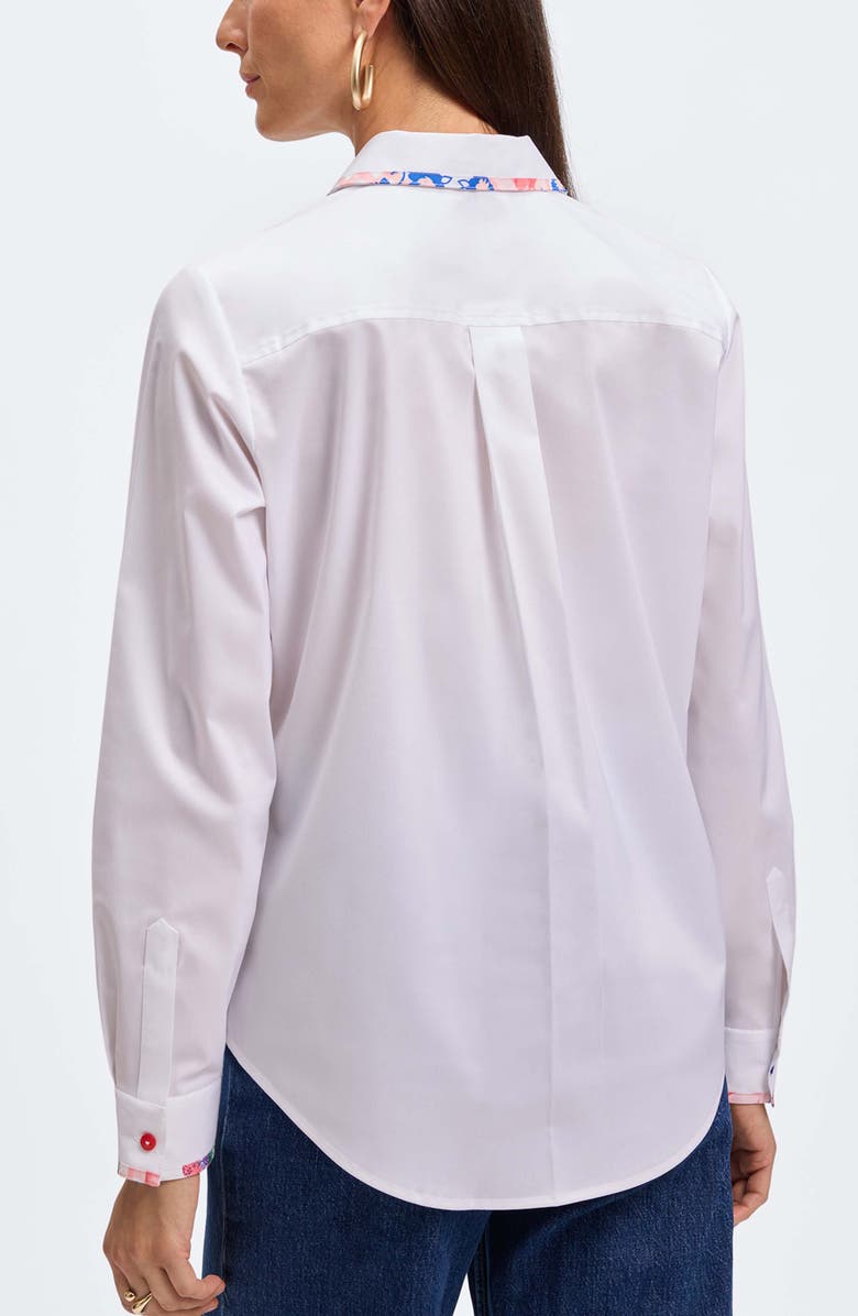 Foxcroft Charlie Floral Trim Cotton Blend Button-Up Shirt, Alternate, color, White