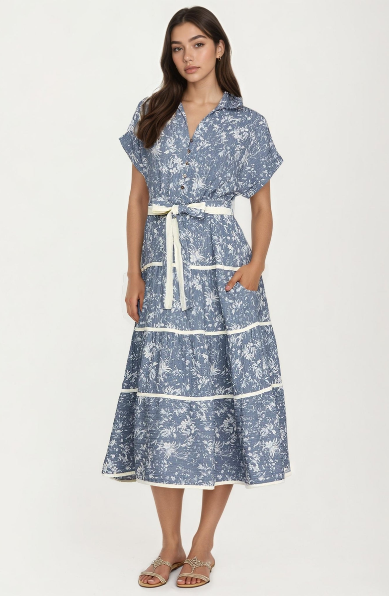 Knit and Lounge Button-Front Tie Waist Midi Dress, Main, color, 