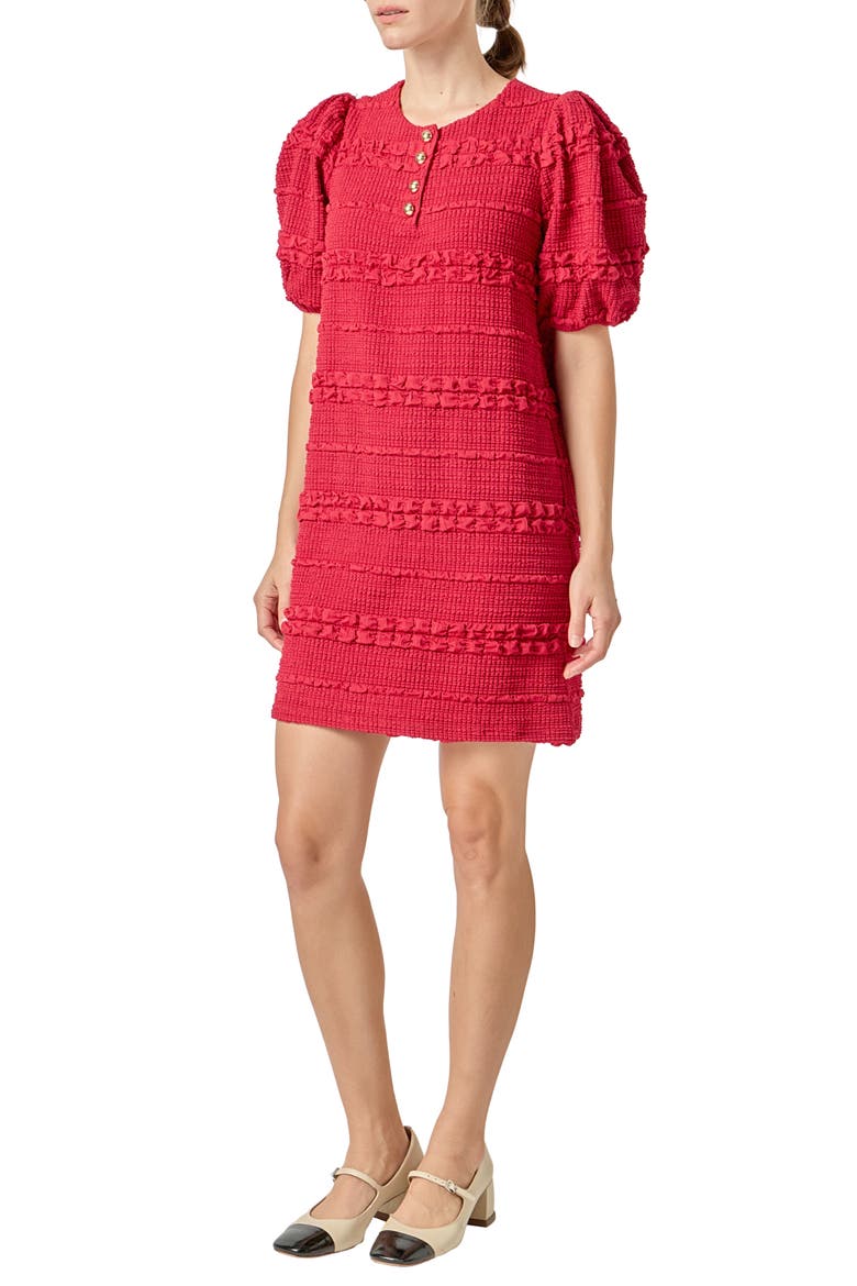 Smocked Minidress, Alternate, color, BURGUNDY