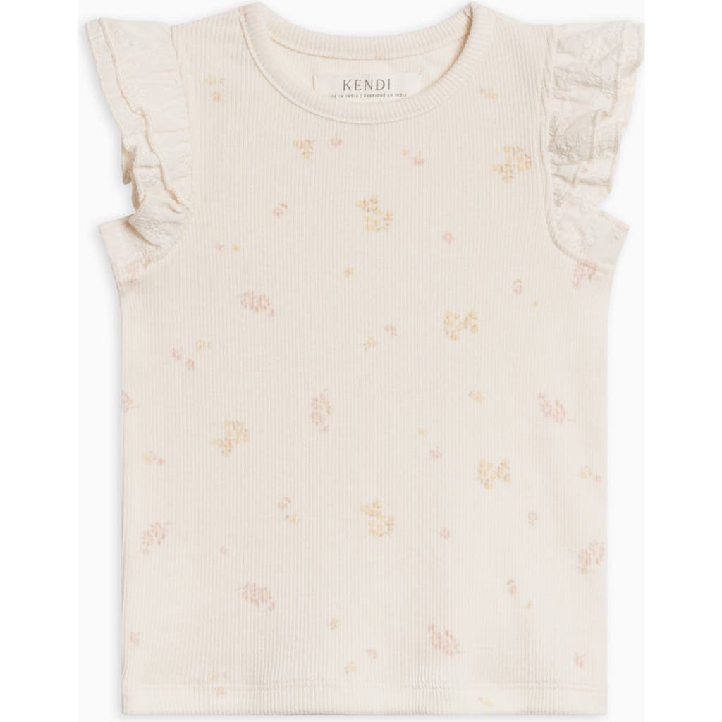 Colored Organics Daphne Ribbed Tank With Eyelet Ruffle In Neutral