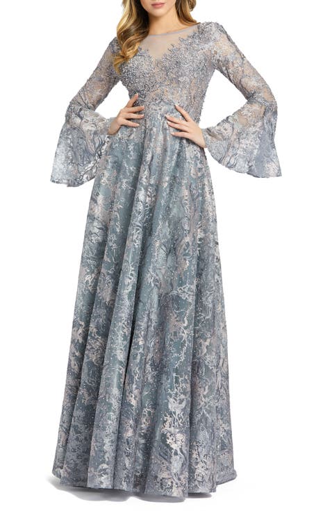 関税送料込【MACDUGGAL】ロングドレス スパンコール 長袖 グレー 関税送料込【MAC DUGGAL】ロング ドレス スパンコール グレー