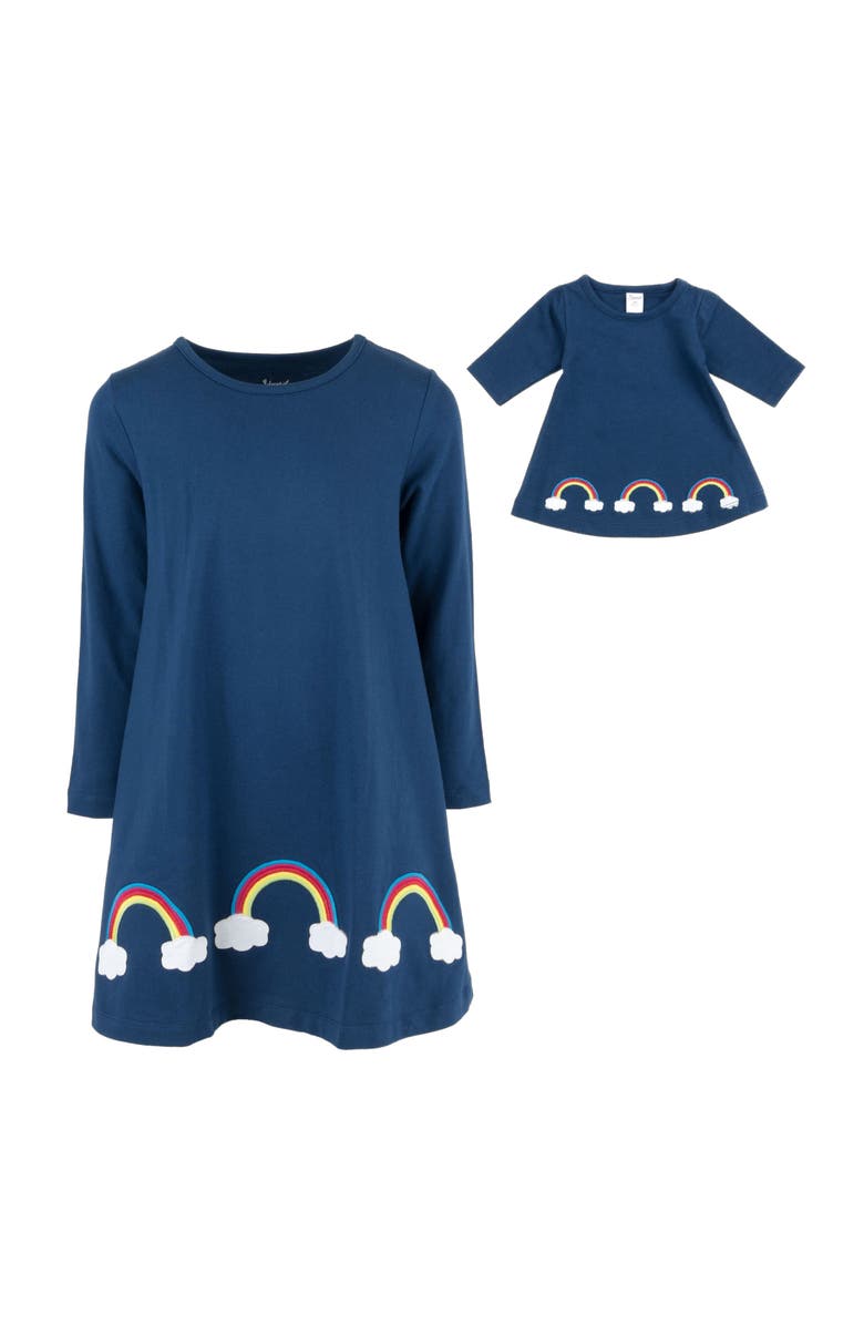 Leveret Girls Cotton Dress with Matching Doll Dress, Printed Design, Alternate, color, Rainbow