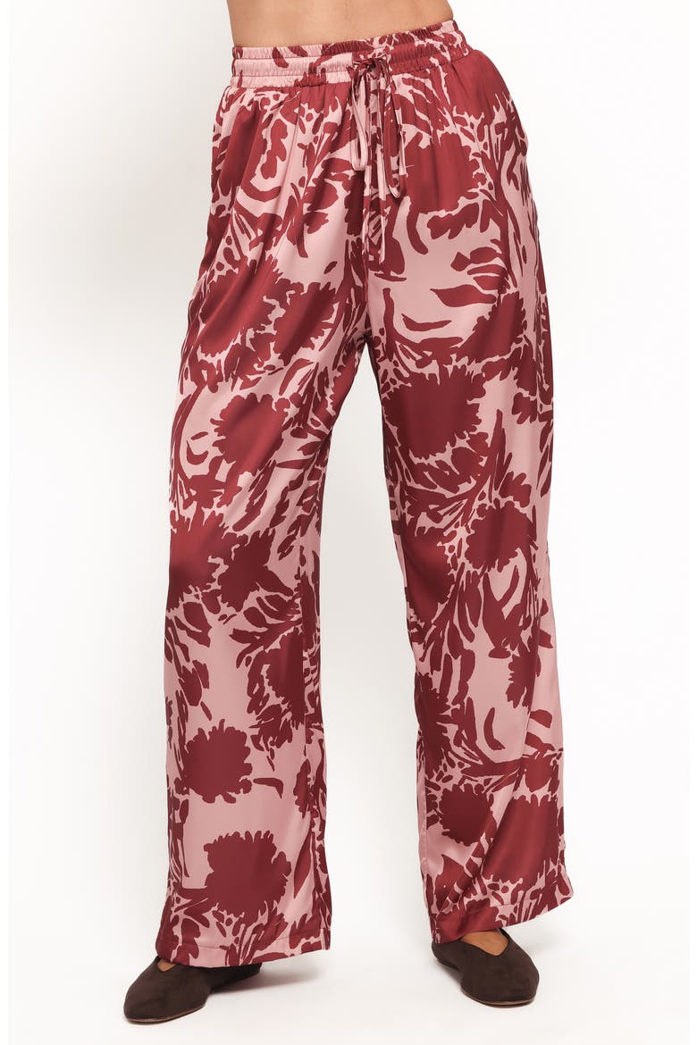 Elysia Floral Print Wide-Leg Pants, Main, color, PINK BURGUNDY