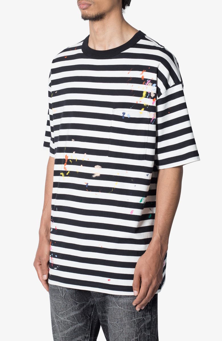 mnml Stripe Paint Splatter Cotton Pocket T-Shirt, Alternate, color, Black/ White