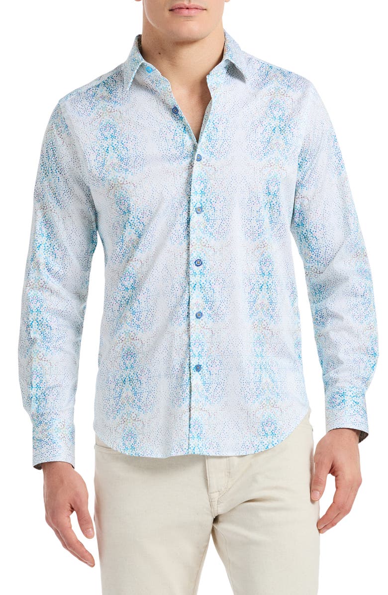 Robert Graham Fuerteventura Knit Button-Up Shirt, Main, color, Blue Multi
