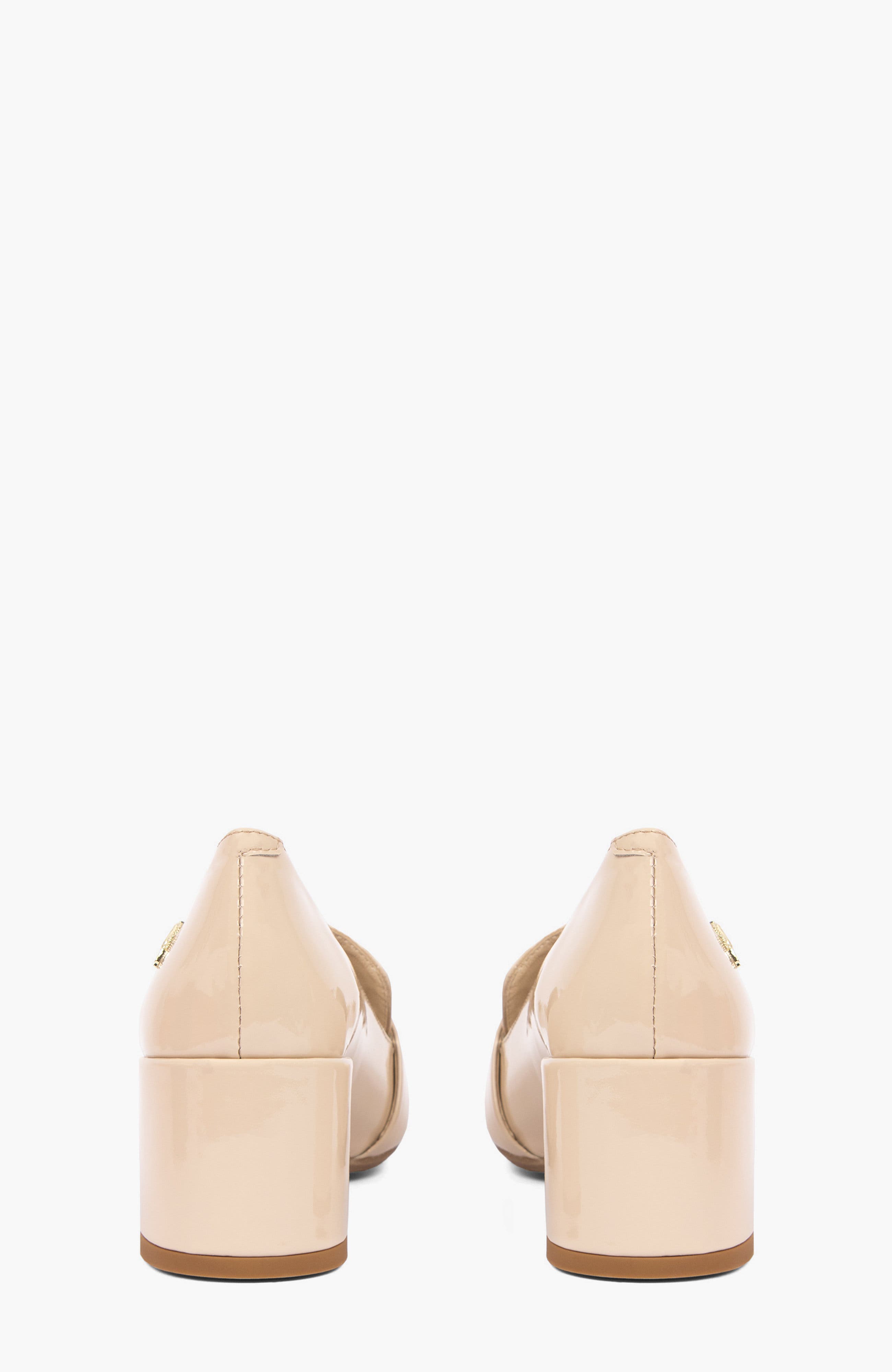 Enchante Block Heel Patent Leather Loafers, Alternate, color, Beige