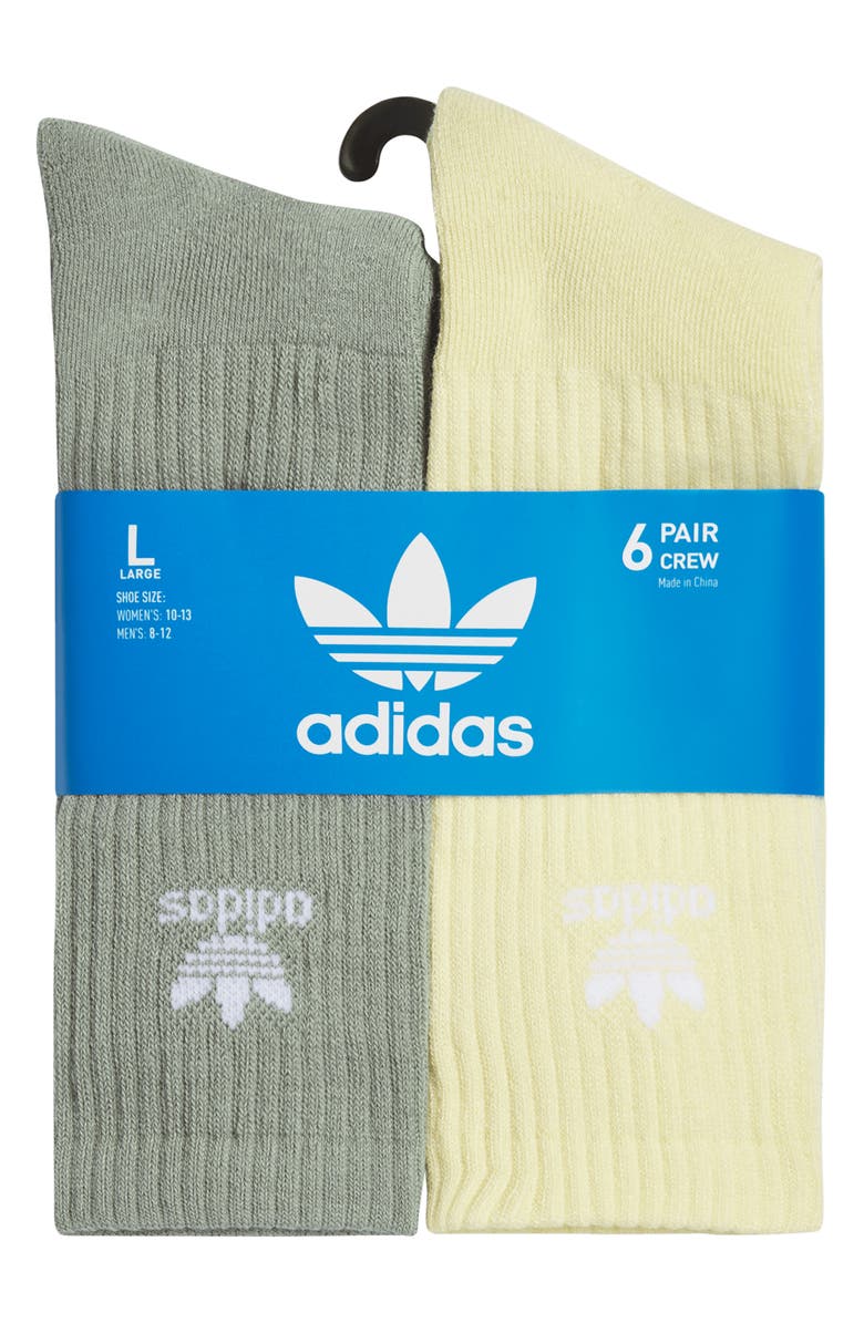 adidas Trefoil 6-Pack Crew Socks, Alternate, color, Silver Green/Yellow/Red