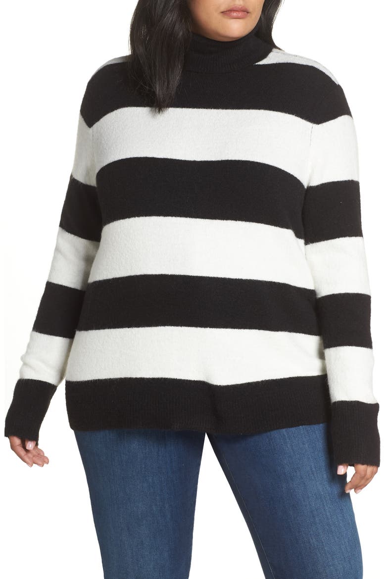 x Atlantic-Pacific Stripe Turtleneck Sweater, Main, color, BLACK- IVORY STRIPE