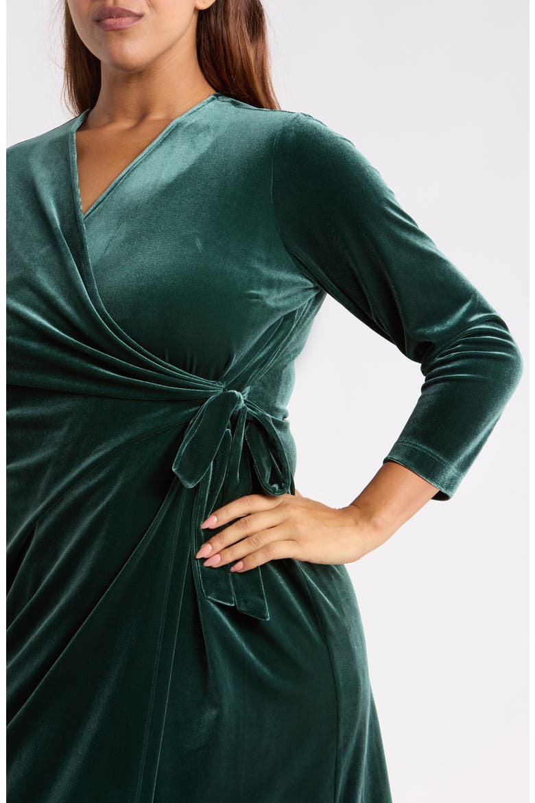 Velvet Wrap Dress, Alternate, color, PINE FOREST