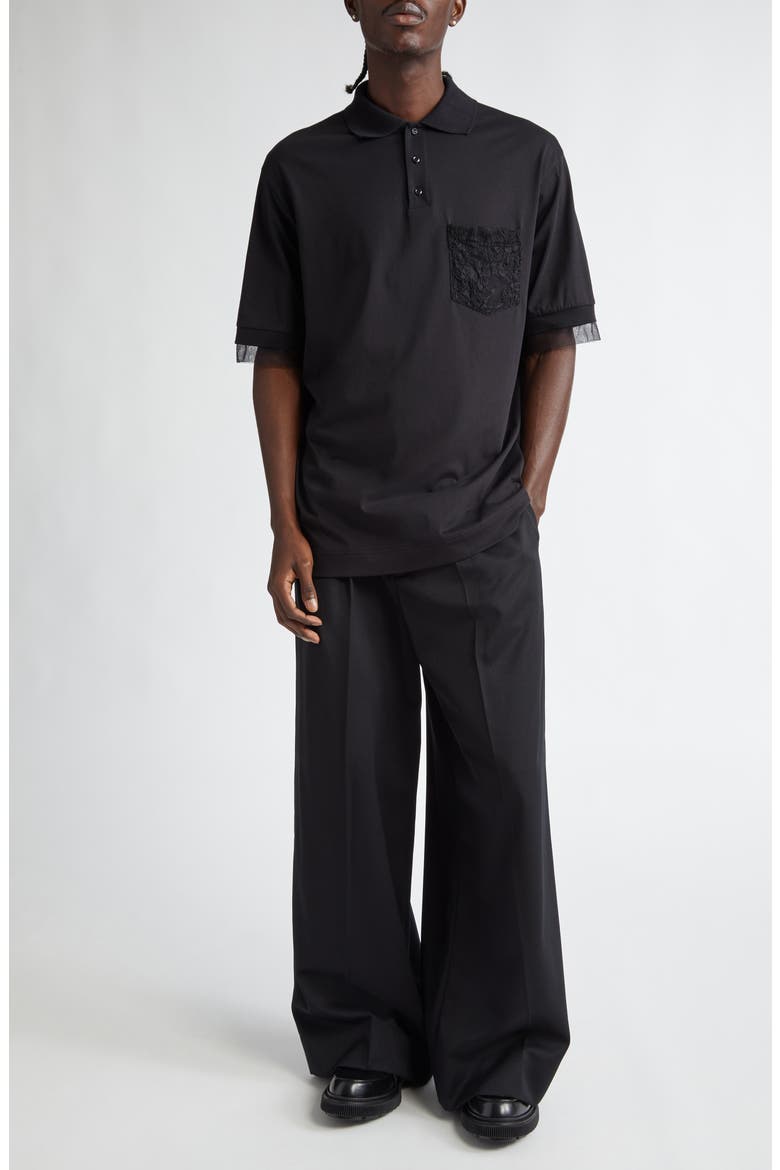 Lace Pocket Oversize Polo, Alternate, color, BLACK/ BLACK