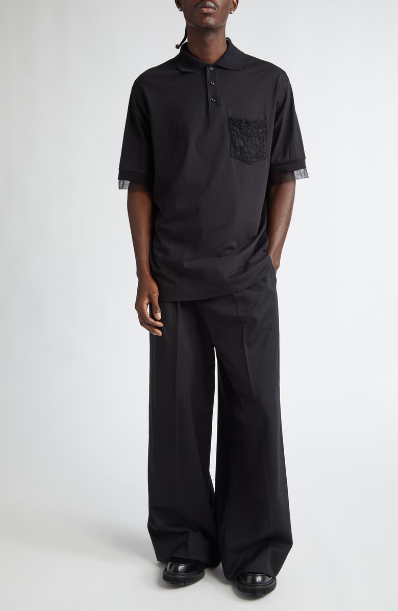 Simone Rocha Lace Pocket Oversize Polo, Alternate, color, 