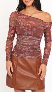 Petal & Pup Elfrida Ruched One-Shoulder Mesh Top