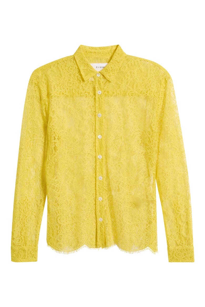 Slim Fit Lace Button-Up Shirt, Alternate, color, YELLOW RASCHEL LACE