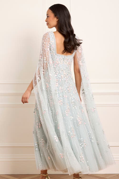 Needle & Thread Versailles Ditsy Cape Sleeve Ankle Gown In Blue