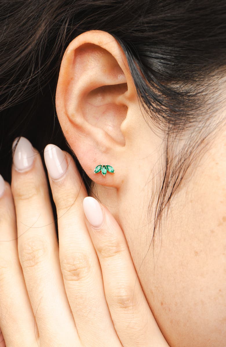 VALANI ATELIER Emerald Marquise Cluster Stud Earrings, Alternate, color, 14K Yellow Gold