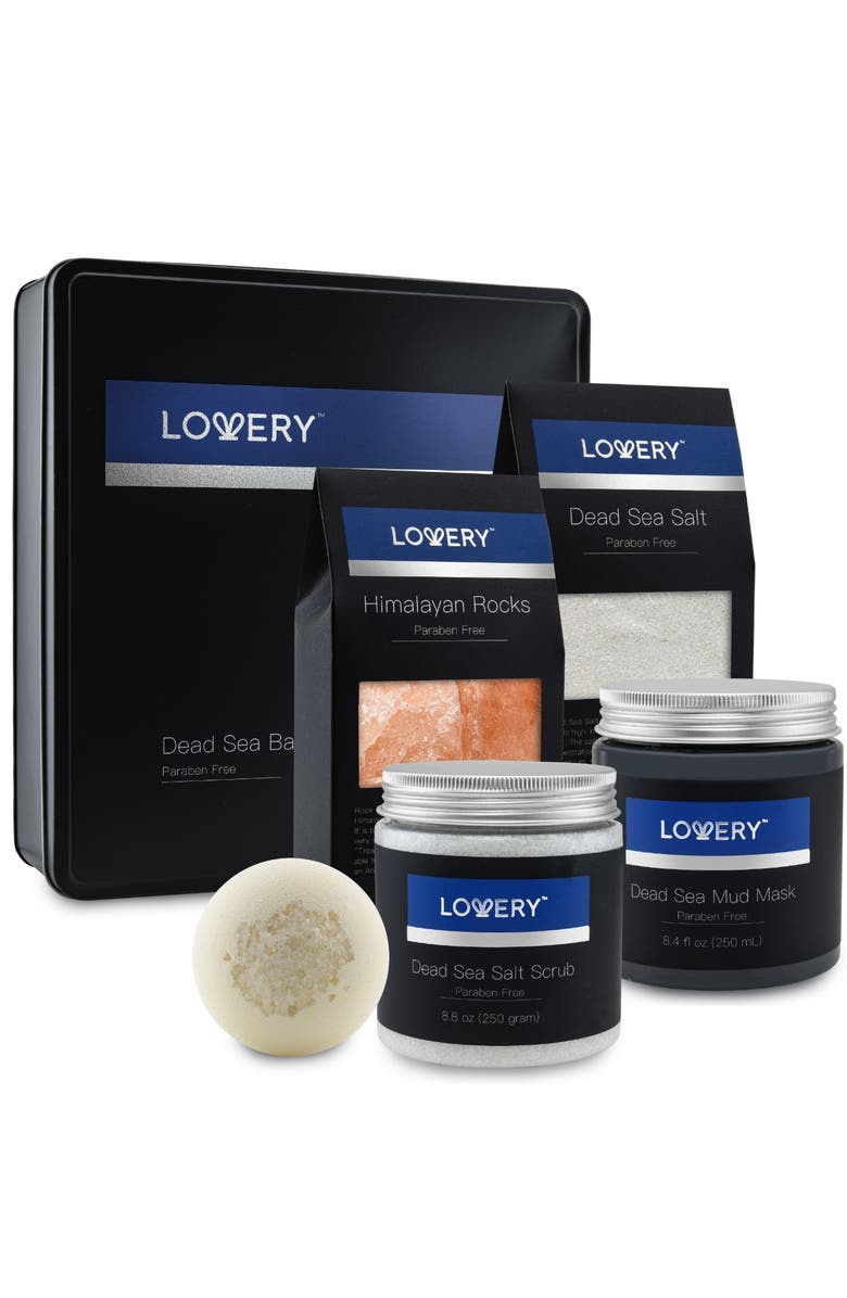 Lovery Dead Sea Bath and Body Gift Set - Luxury Bath Essentials with SheaButter - Home Spa Kit, Main, color, Black, Blue, Silver