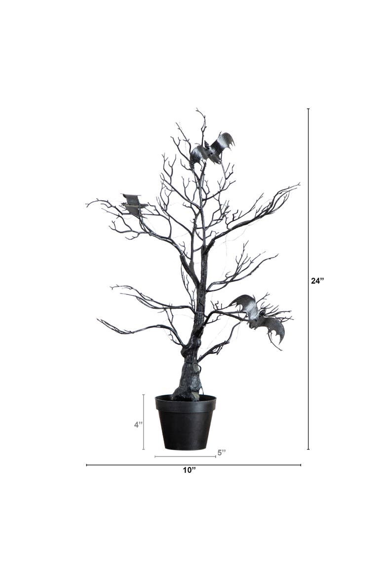 2-ft Pre-Lit Artificial Halloween Black Spooky Twig Tree with Bats and 40 Orange & Purple LED Lights, Alternate, color, Black