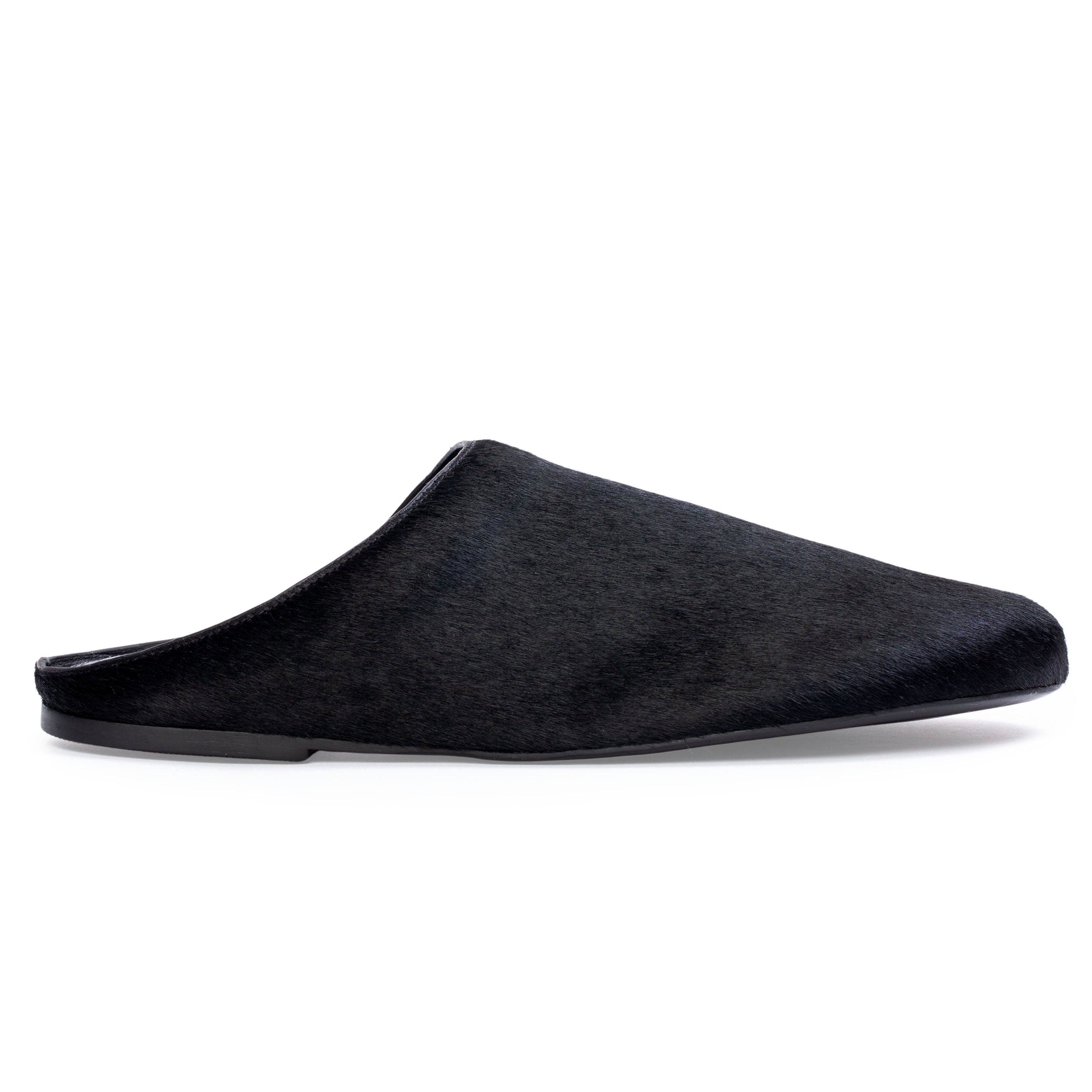 BLACK SUEDE STUDIO Arie Ponyhair Slipper, Main, color, Black Pony Hair