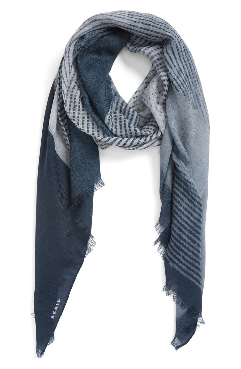 Akris Zigzag Cashmere Scarf, Alternate, color, Denim Blue