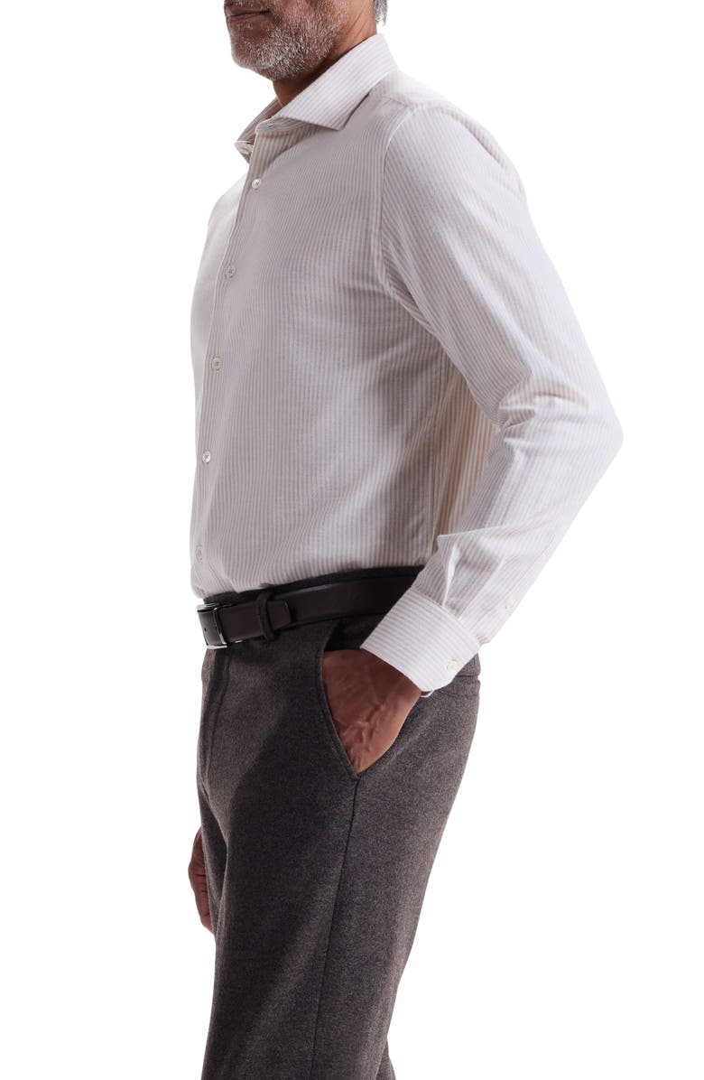 Bugatchi Axel Trim Fit Stripe Cotton Button-Up Shirt, Alternate, color, Sand