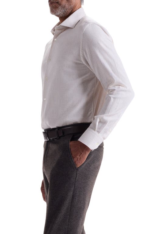 Bugatchi Axel Trim Fit Stripe Cotton Button-up Shirt In Nude