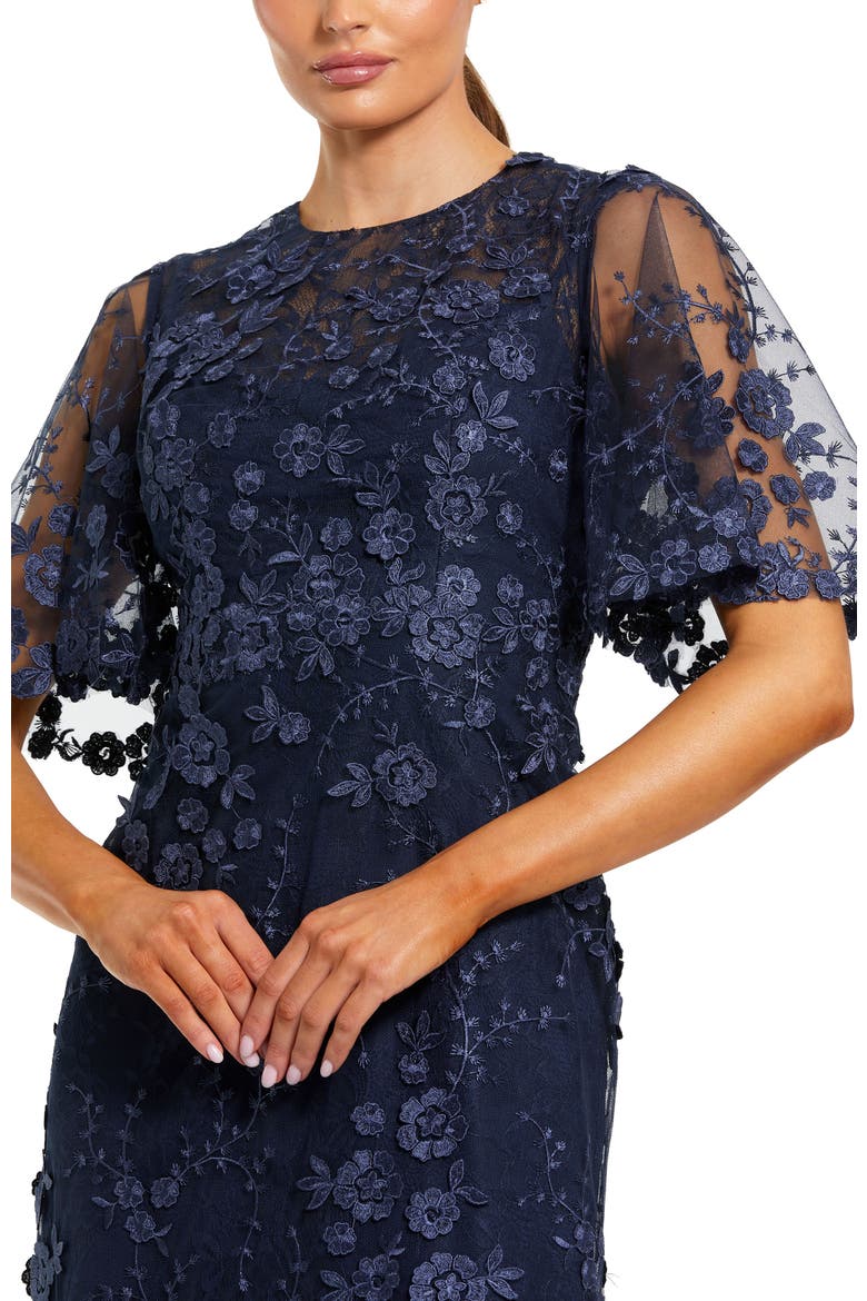 Flutter Sleeve Floral Embroidered Net Gown, Alternate, color, Midnight