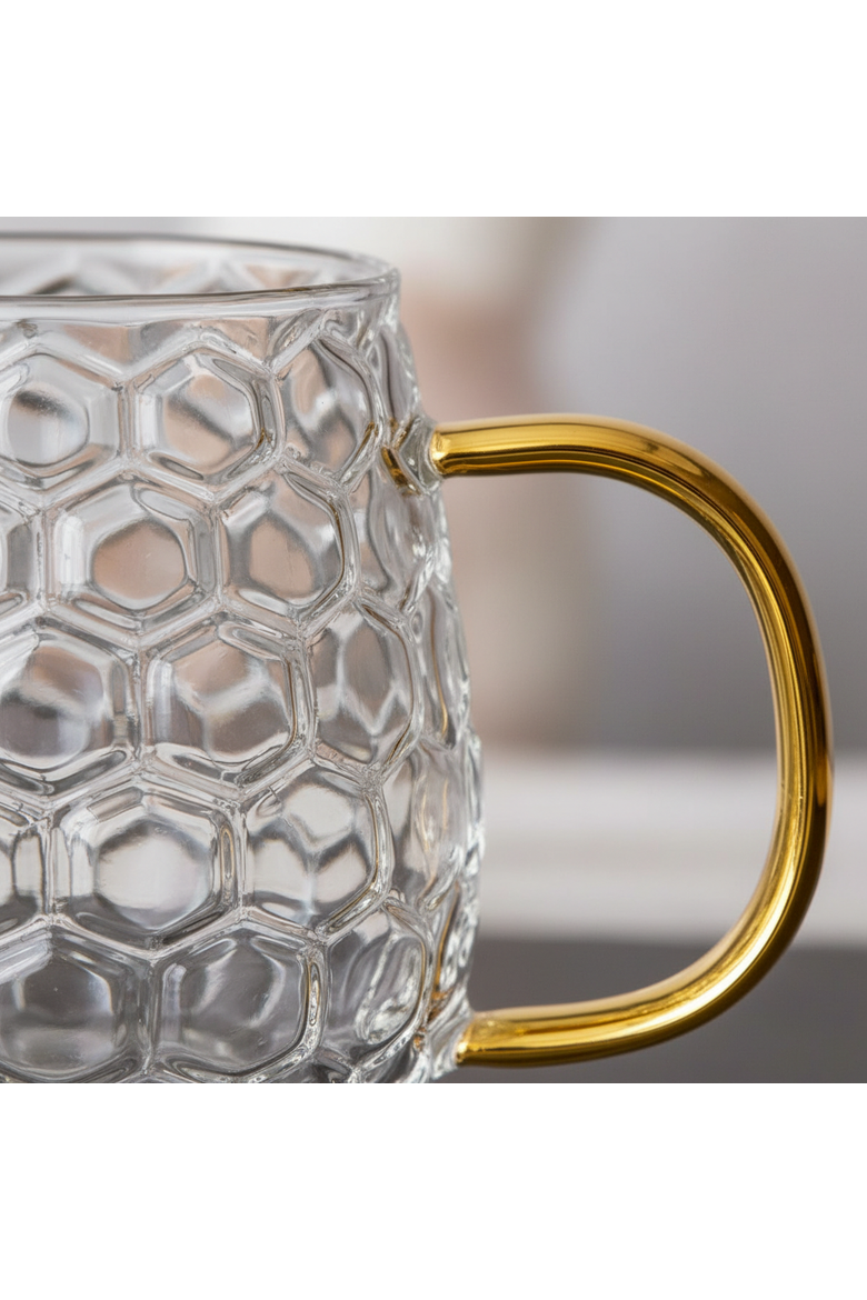 Honeycomb Glass Mug Yellow Glass Everyday, Alternate, color, Yellow