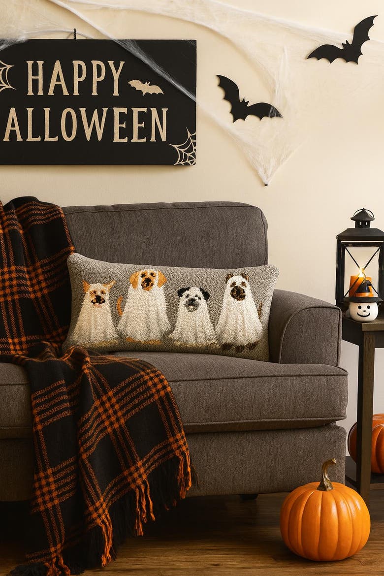 Ghost Pets Throw Pillows, Alternate, color, Black