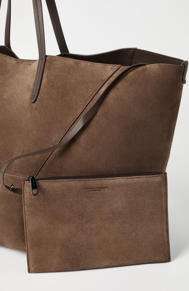 Brunello Cucinelli Suede large BC Duo bag, Alternate, color, Bark