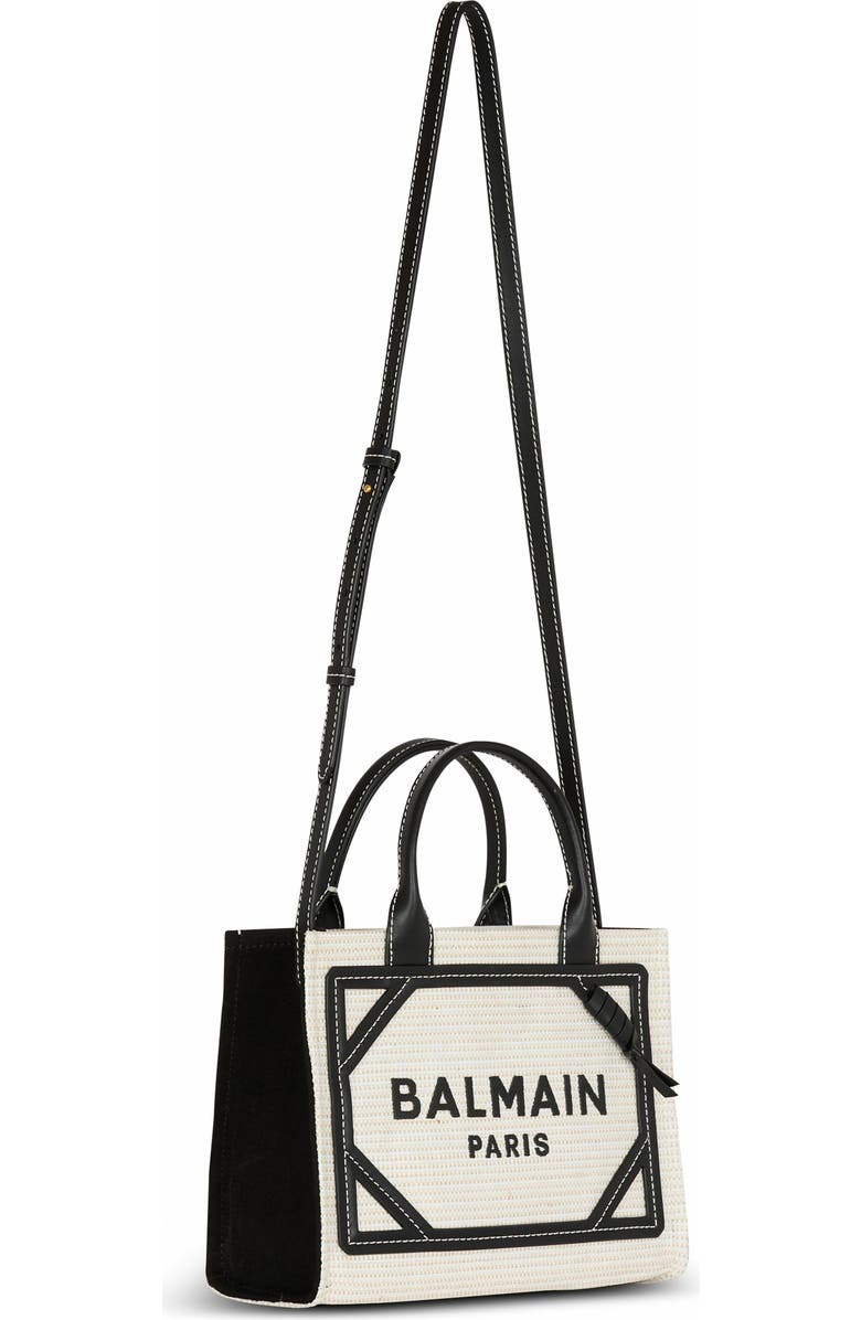 Balmain Small Raffia B-Army Tote Bag, Alternate, color,