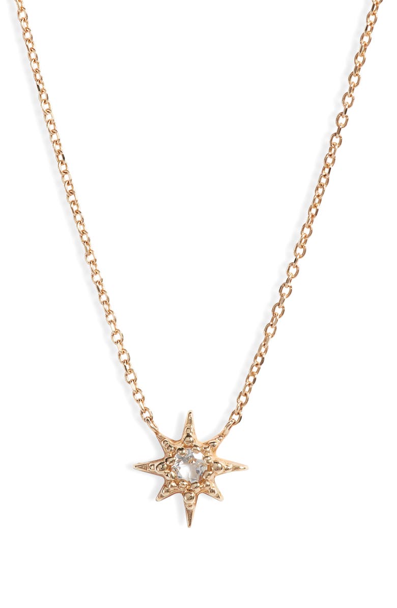 Anzie White Topaz Starburst Pendant Necklace, Main, color, Gold