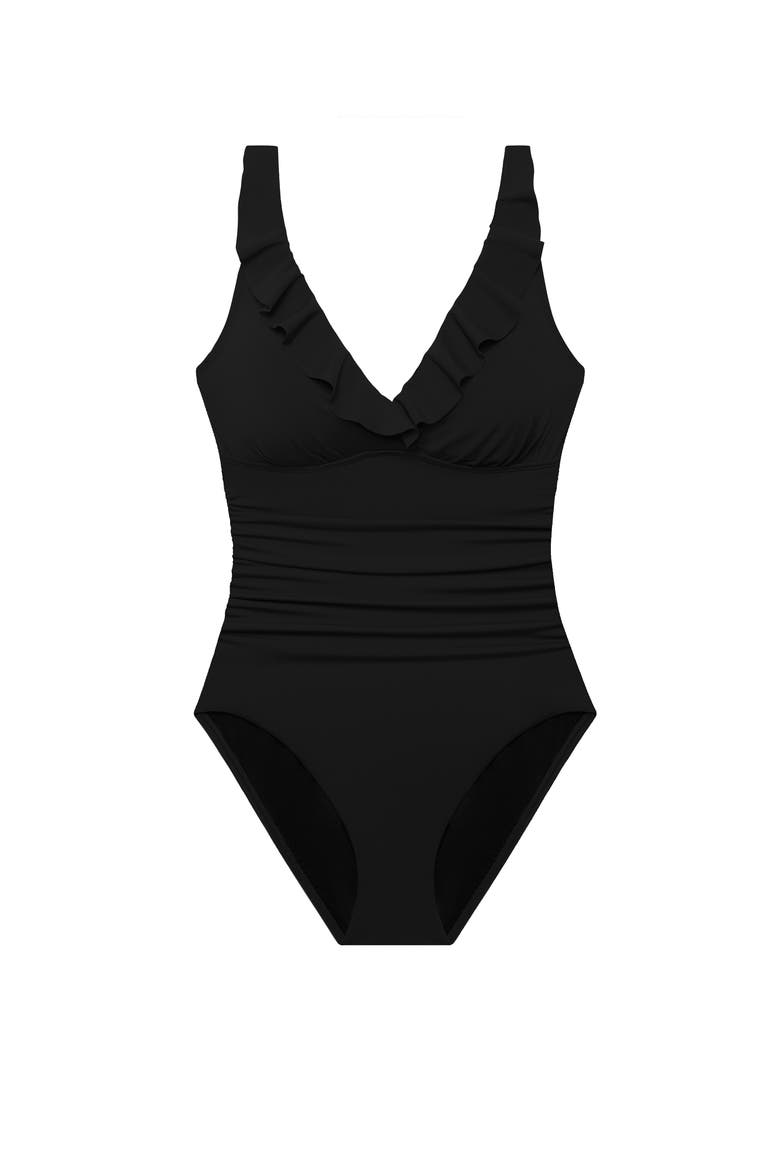 Kayla Ruffle Underwire One-Piece Swimsuit, Alternate, color, Black
